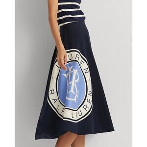 Lauren Ralph Lauren Logo Cotton Canvas A-Line Skirt